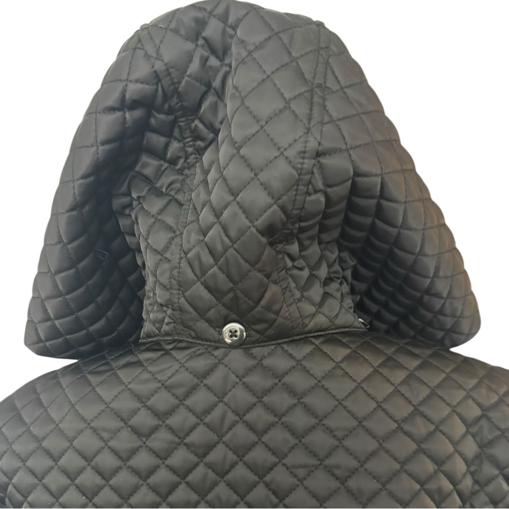 Betsey Johnson Black Quilted Hooded Jacket Zip Ruffle Front Knit Zip Pockets - Picture 5 of 13